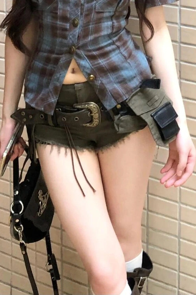 Fashion Y2K Punk Gothic Low Waist Belted Micro Shorts Secondary image