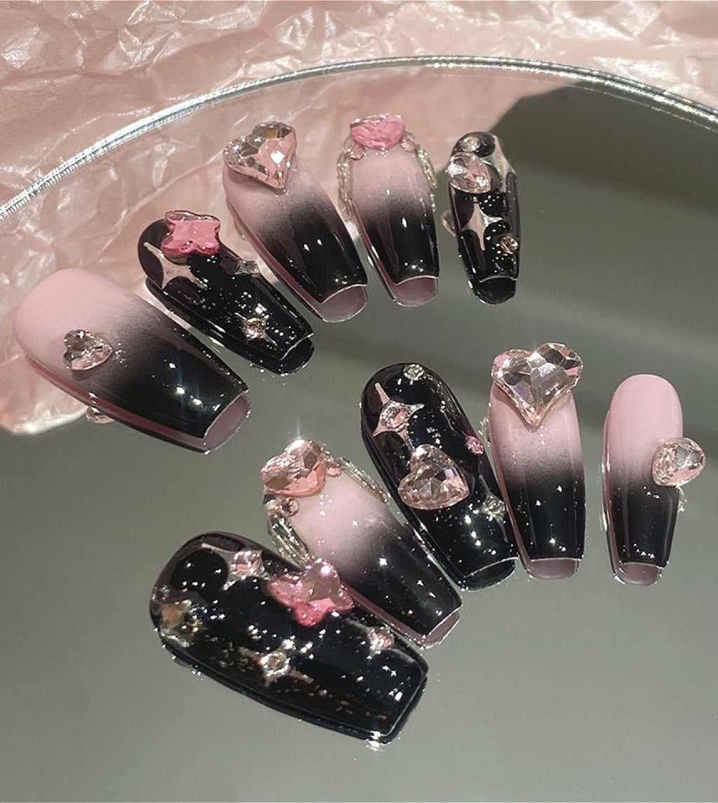 Y2K Pink Black Press On Nails