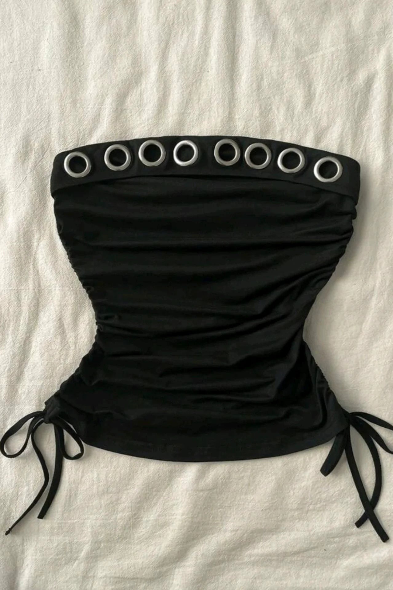 Ring Detail Strapless Drawstring Crop Top Main image
