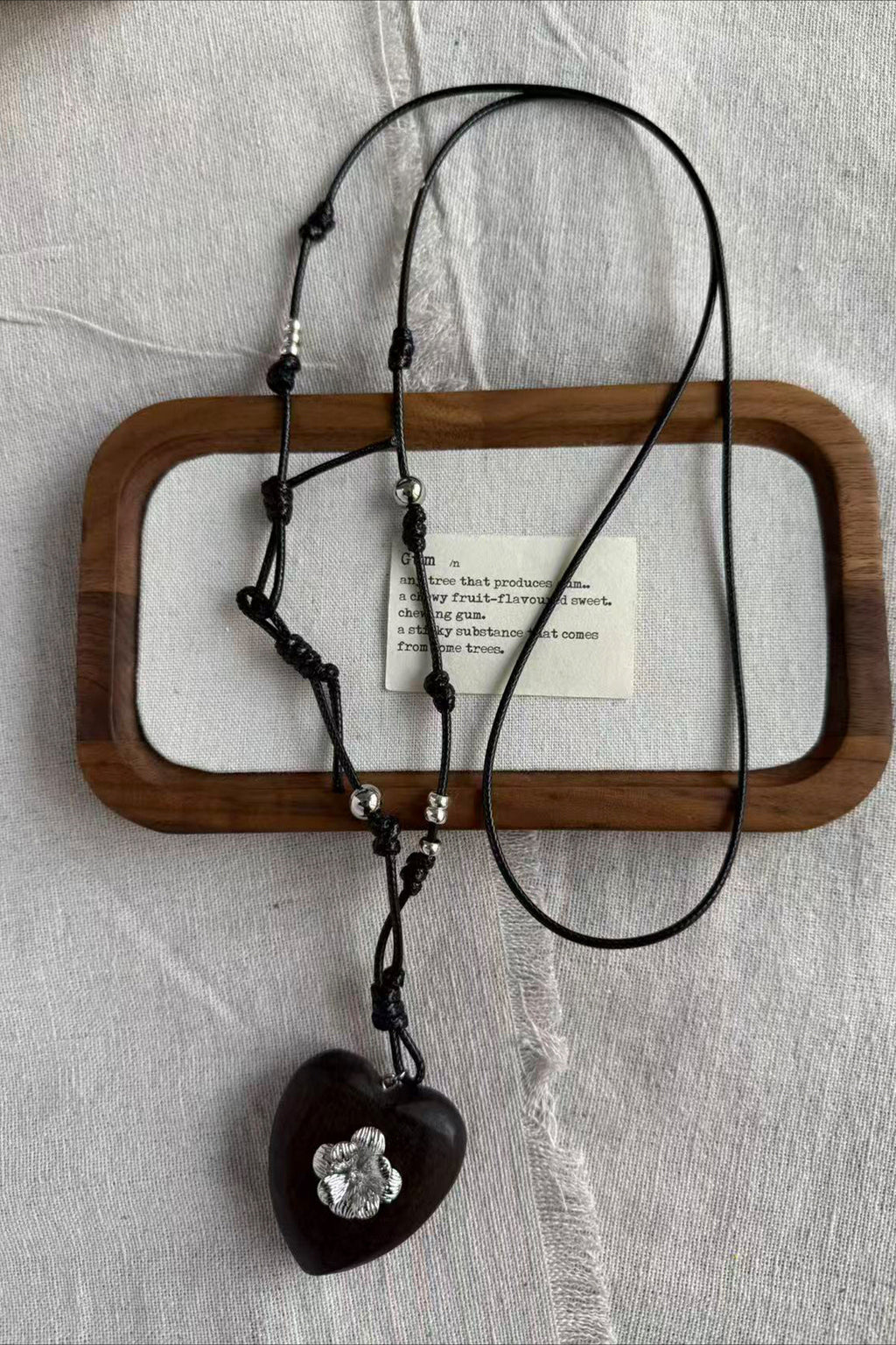 Vintage Heart Wooden Pendant Chain Necklace