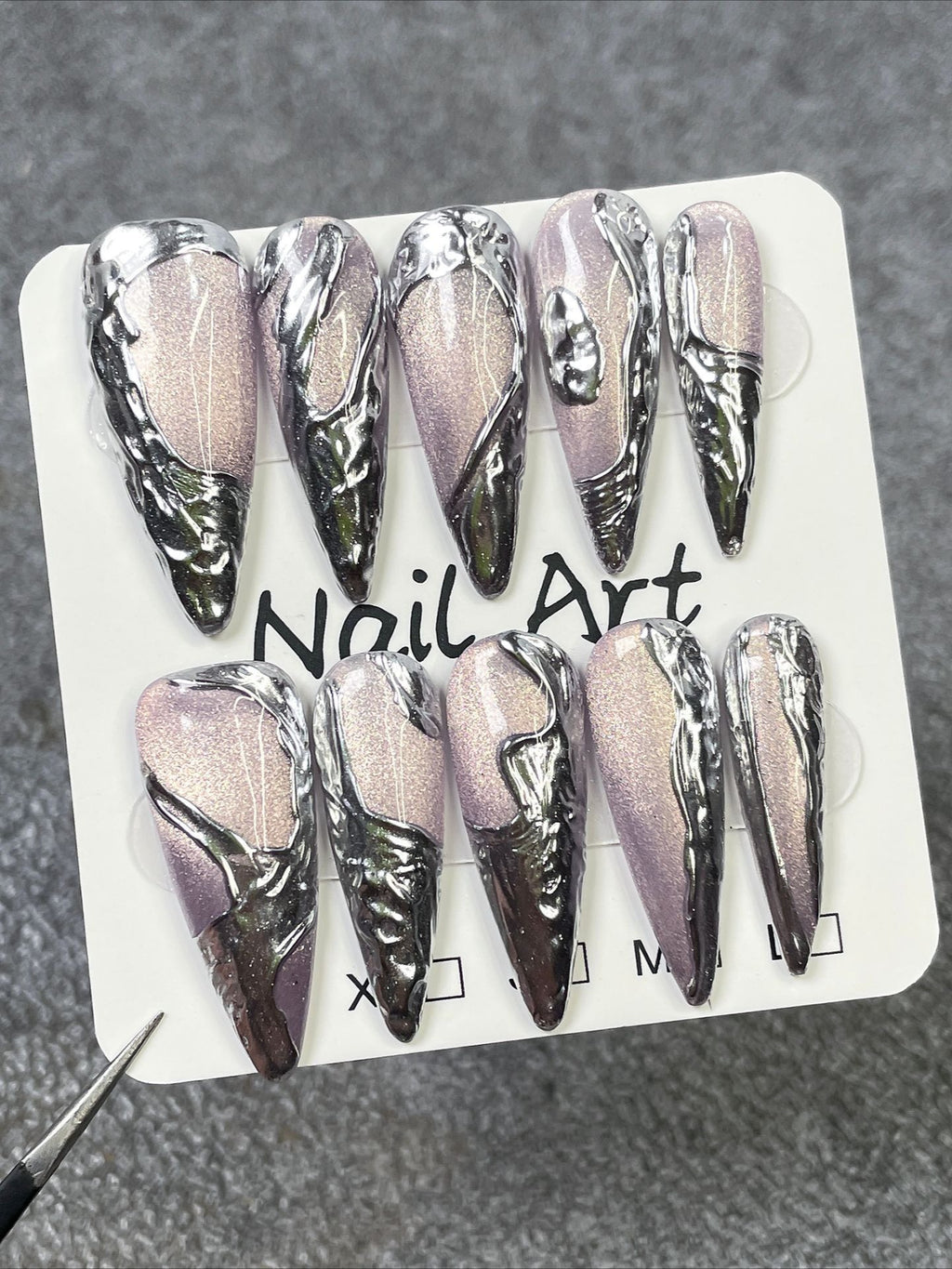 3D Metal Relief Irregular Press On Nails