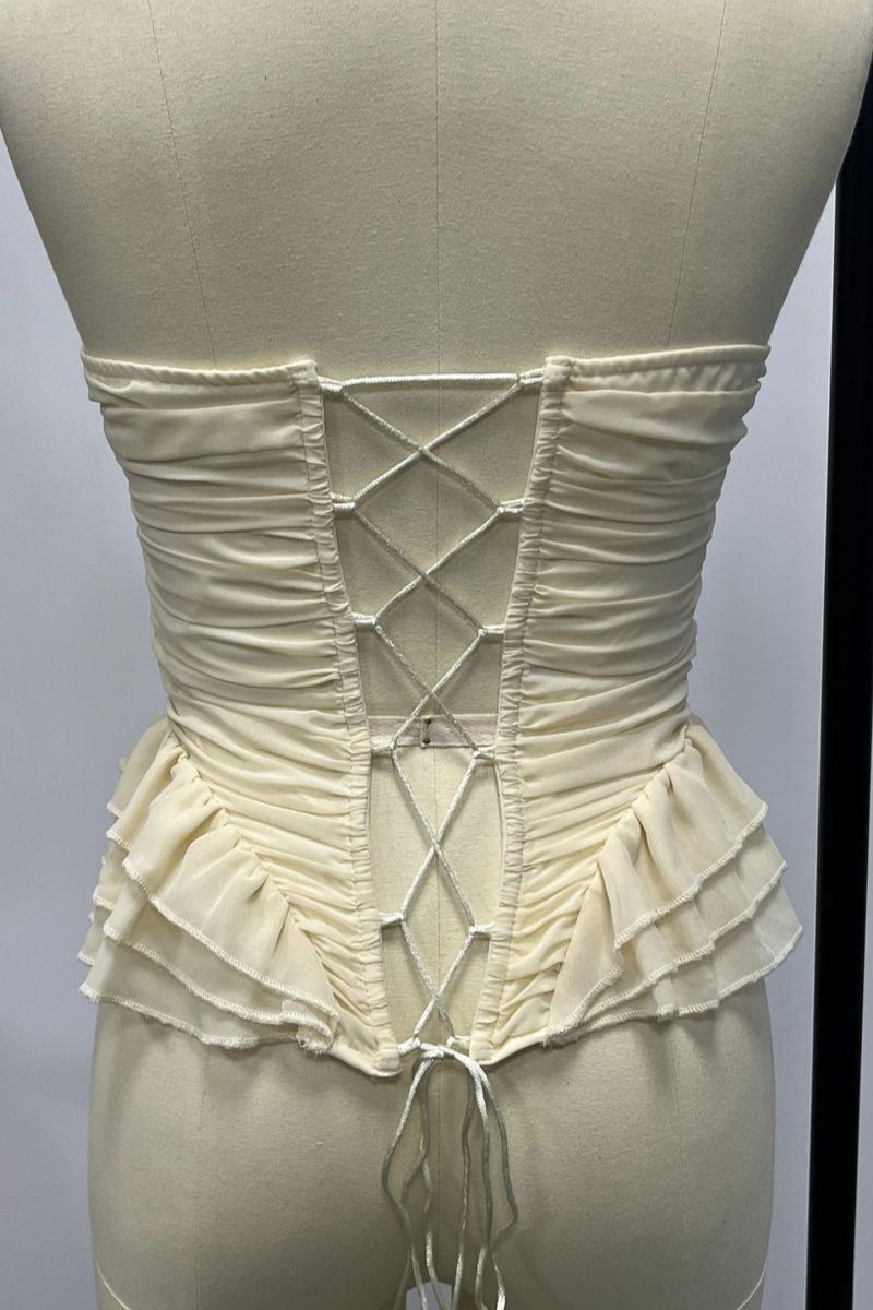 Apricot Ruffled Strapless Lace Up Corset