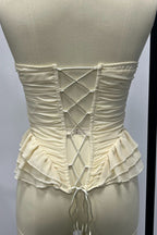 Apricot Ruffled Strapless Lace Up Corset