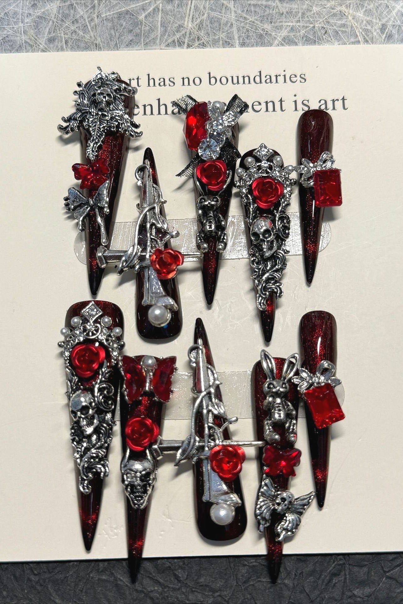 Vintage Blood Rose Gothic Press On Nails