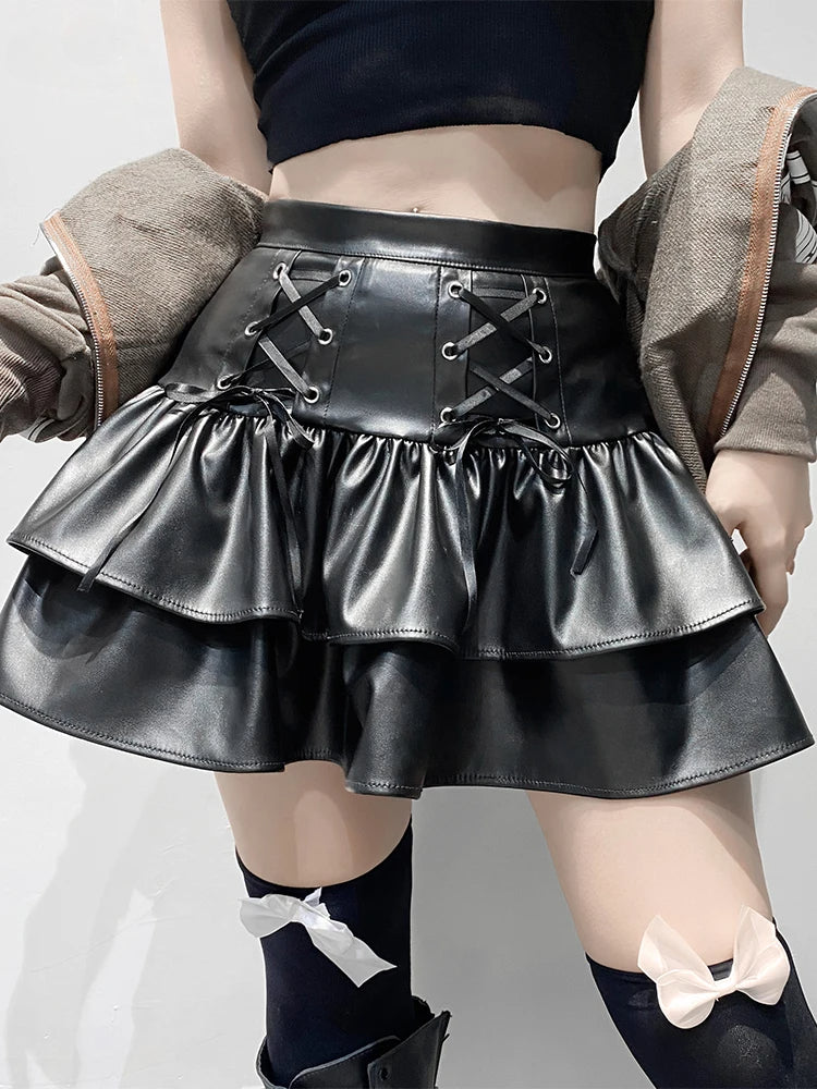 Gothic PU Pleated Leather Skirt Main image