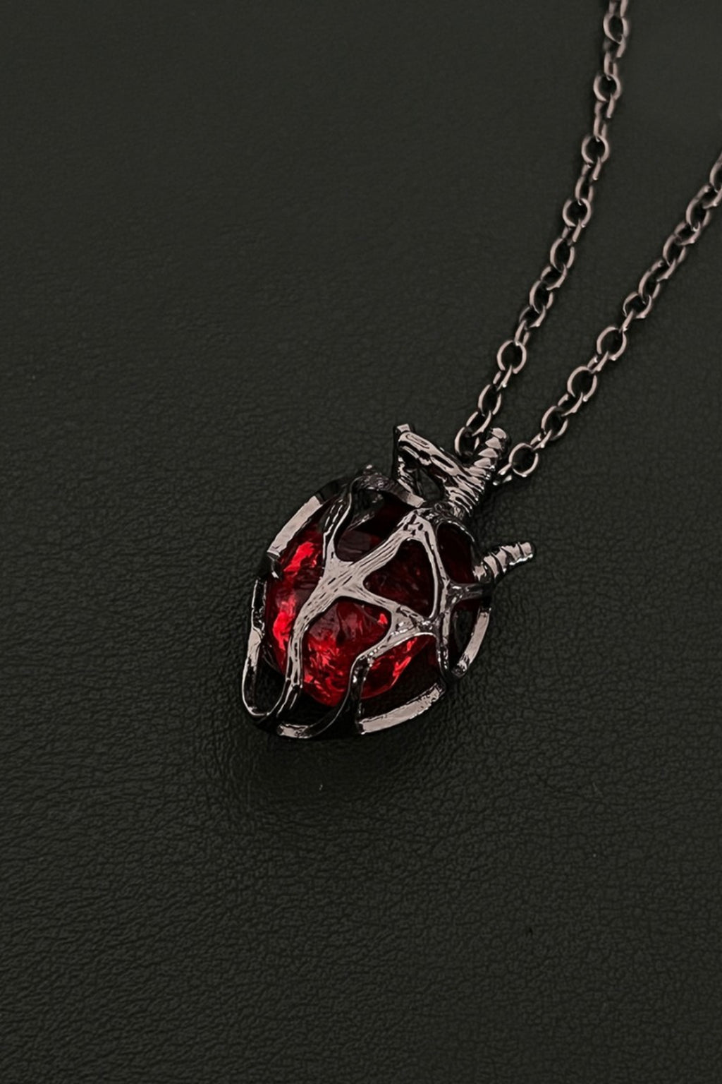 Gothic Hollow Heart Glass Pendant Necklace