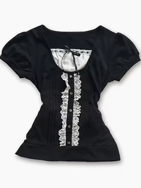 Gothic Lace Spliced T-shirt Secondary image