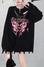 Gothic Y2K Subculture Rivet Print Ripped Loose Knit Sweater