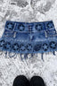 Star Print Washed Denim Pleated Mini Skirt