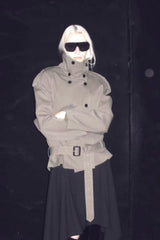 Stand Collar Curved Shoulder Short Low-waist  Coat