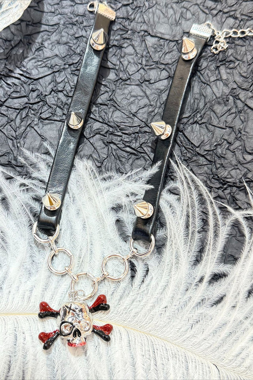 Punk Black Leather Skull Rivet Choker Necklace
