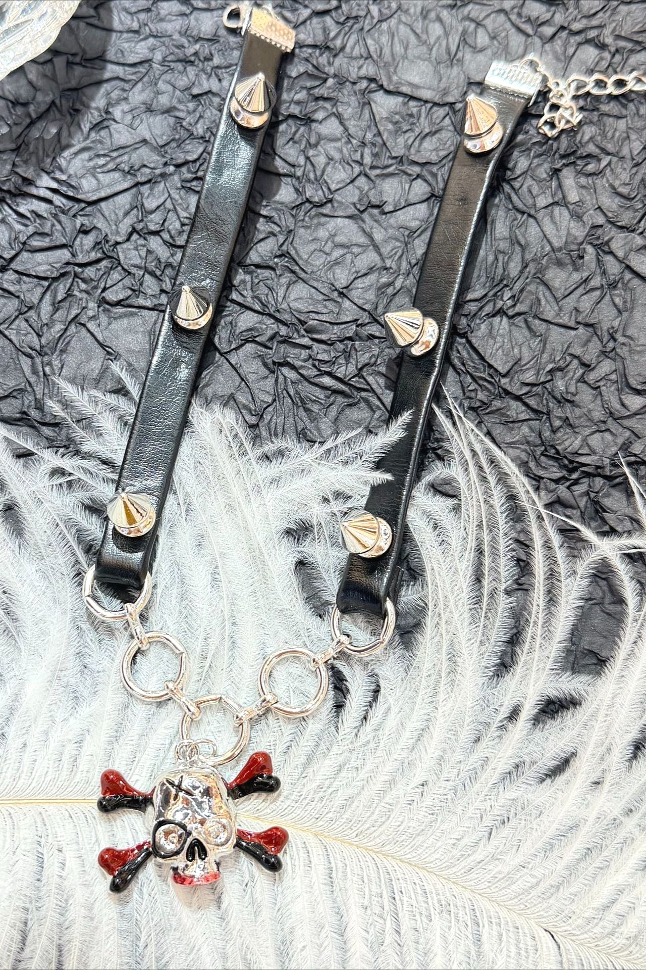 Punk Black Leather Skull Rivet Choker Necklace