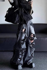 Black Baggy Distressed Denim Pant