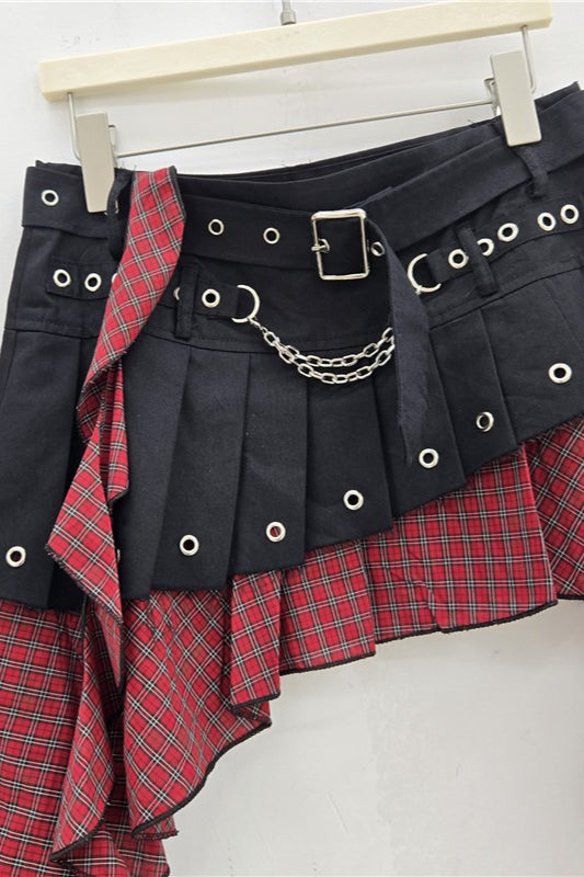 Plaid Layered Asymmetrical Mini Skirt