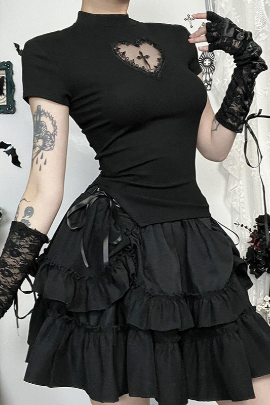 Gothic Cutout Cross Mock Neck T-Shirt Secondary image