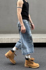 Insect Print Street Denim Shorts