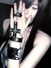 Alternative Dark Punk Skull Y2K Cross Glove-Ring Combo Gloves