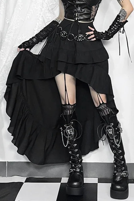 Goth Dark Kawaii Tiered Irregular Hem Skirt Main image