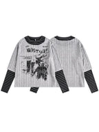Loose Graffiti Print Unisex Knit Top