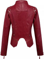 Embroidered Rivet Washed PU Leather Waist-fit Short Jacket