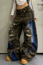 Denim Patch Camouflage Wide Pants