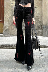 Gothic Cross Embroidered Flare Pants