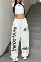 Edgy Letter Print Cinch Bottom Dance Pants