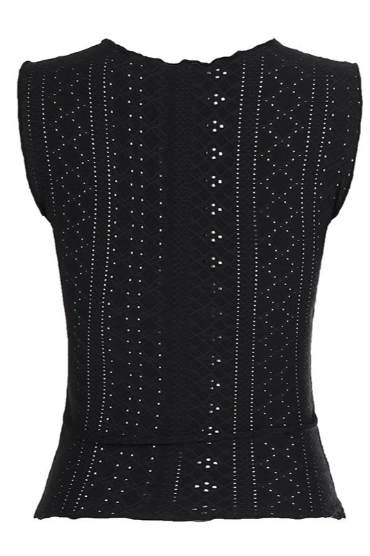 Contrast Lace Bow Textured Tank Top