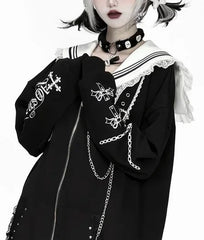 Printed Sailor Collar Oversized Jacket