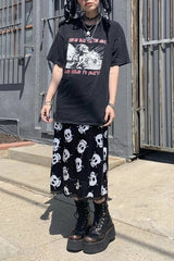 Skull Print Punk Slim Maxi Skirt