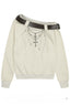 Retro Leather Buckle Asym Off Shoulder T-shirt
