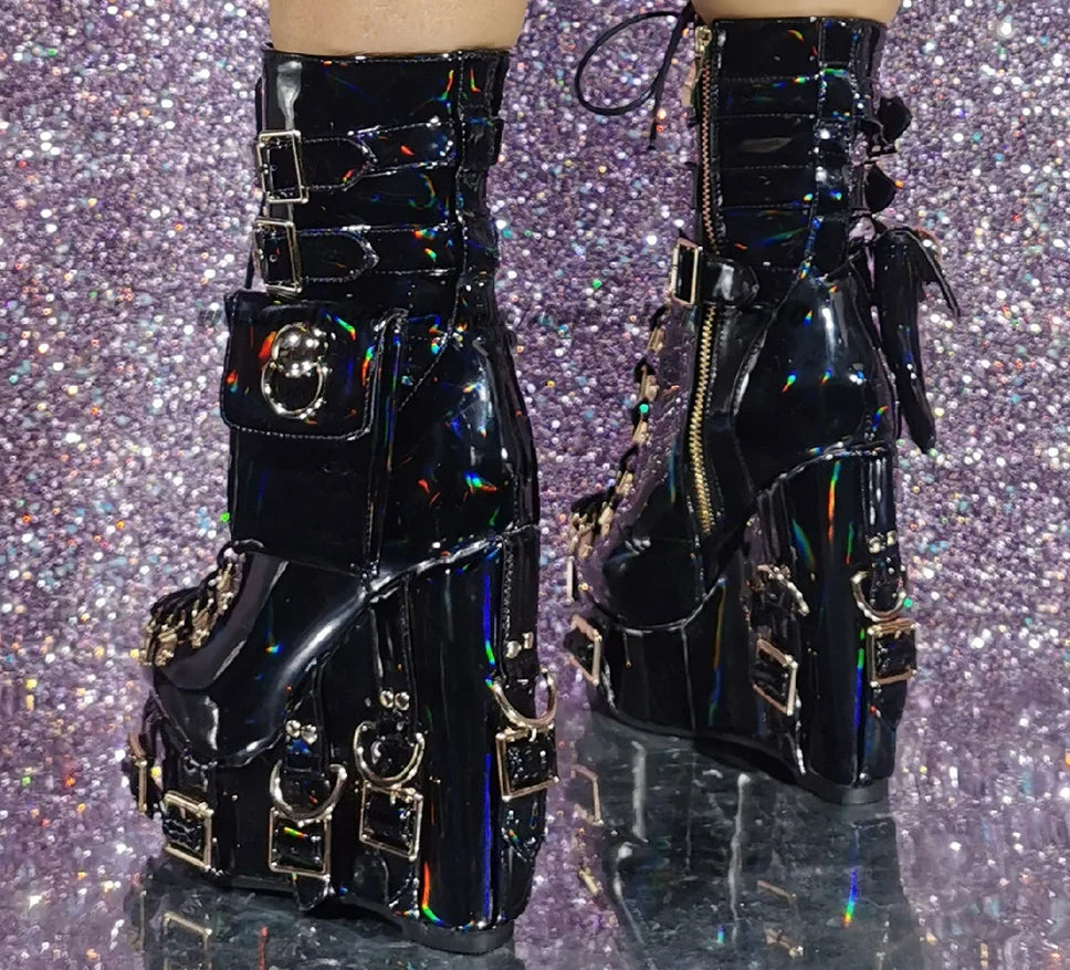 Metal Rivet Zipper Gothic Platform Mid-Calf Boot Secondary image