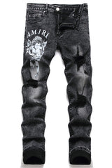 Punk Ripped Star Embroidered Denim Pants