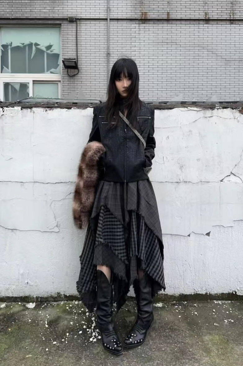 Punk Asymmetrical Patchwork Plaid Skirt