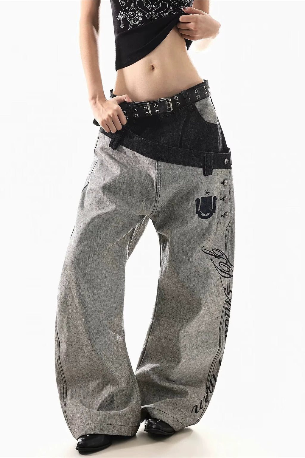 Graphic Detail Contrast Waist Pants