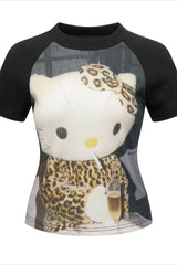 Y2K Retro Crew Neck Fitted Crop Top