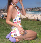 Y2K Colorful Button Pattern Halter Swimwear