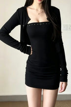 Ruched Dress Cropped Cardigan Skirt Sets