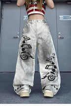 Music Note Print Wide-Leg Jeans
