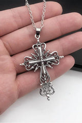 Floral Gothic Cross Pendant Necklace