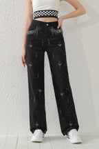 Butterfly Rhinestone Wide Leg Jeans