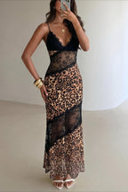 Leopard Lace Panel Maxi Dress