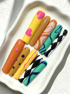 Retro Graffiti Stripe Polka Dot Press On Nails