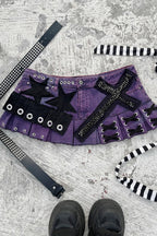 Purple Studded Lace-Up Denim Mini Skirt