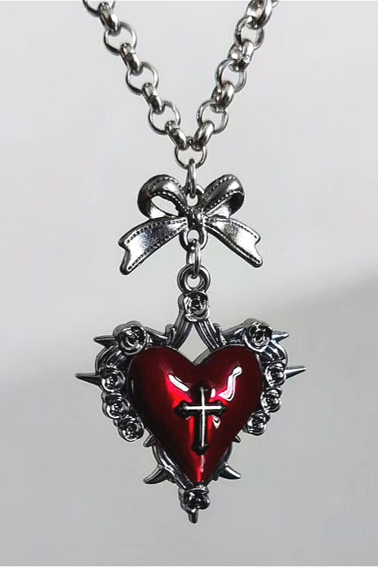 Gothic Heart Bow Cross Necklace Main image