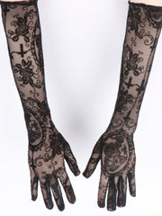 Sexy Lace Long Dark Skull Cross Gloves