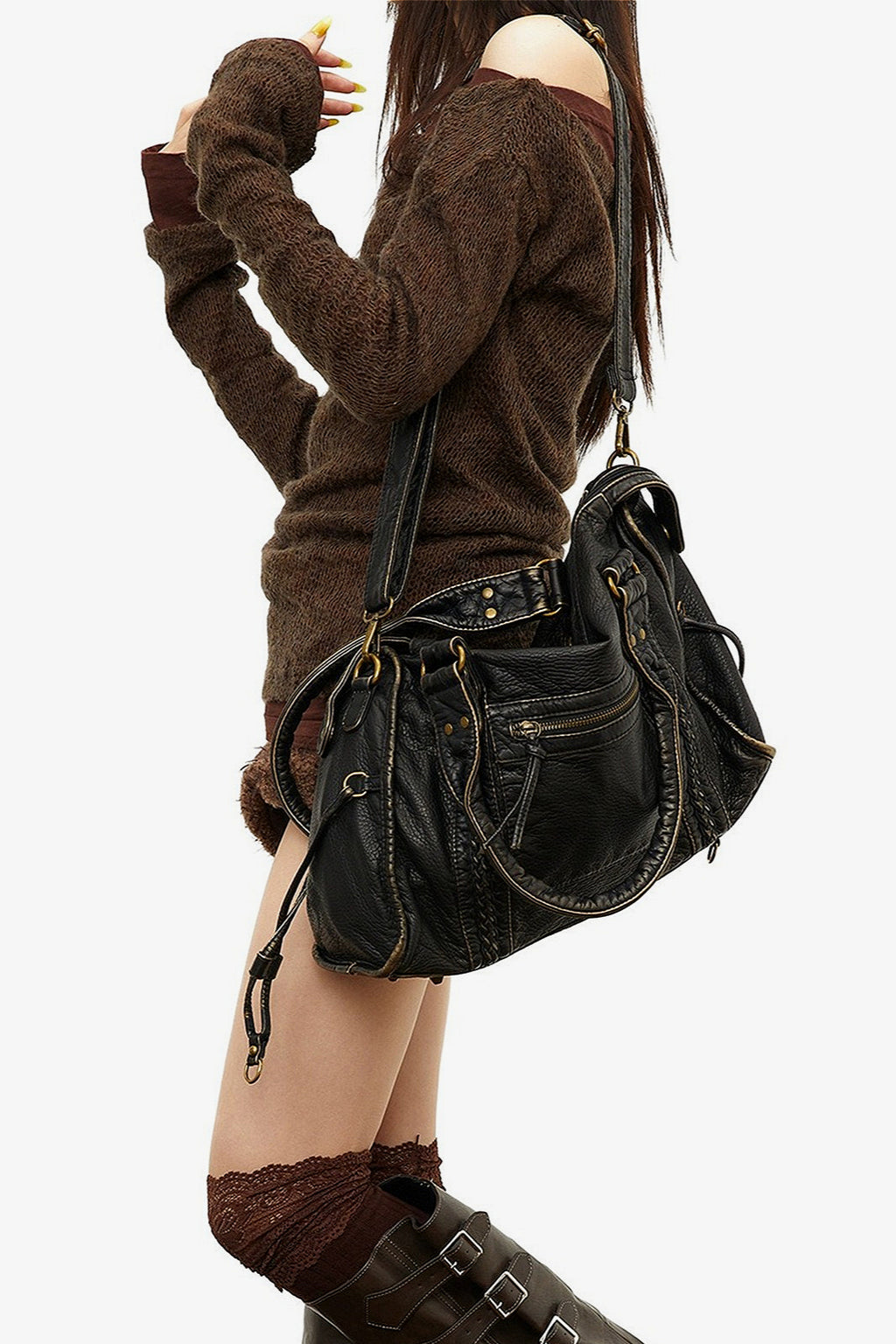Y2K Wasteland Heavy Distressed Motorcycle Bag