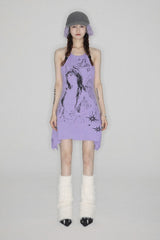 Irregular Hem Halter Printed Cami Mini Dress