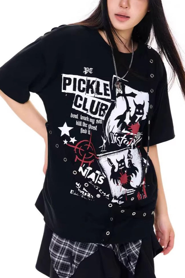 Edgy Gothic Print Loose Fit Student T-shirt Main image
