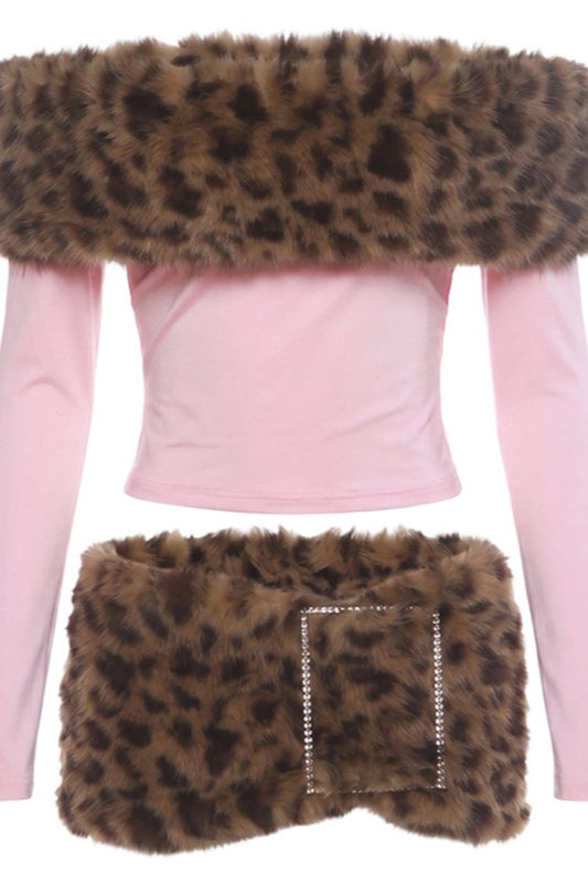 Off Shoulder Top and Leopard Skirt Set